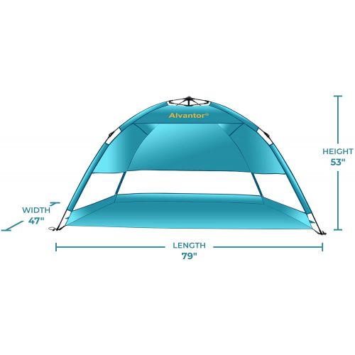  Alvantor Beach Tent Umbrella Outdoor Sun Shelter Cabana Automatic Pop Up UPF 50+ Sun Shade Portable Camping Hiking Canopy Easy Setup Windproof Patent Pending 3 or 4 Person