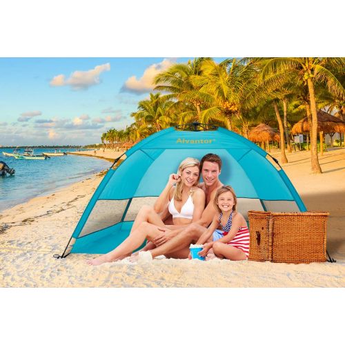  Alvantor Beach Tent Umbrella Outdoor Sun Shelter Cabana Automatic Pop Up UPF 50+ Sun Shade Portable Camping Hiking Canopy Easy Setup Windproof Patent Pending 3 or 4 Person