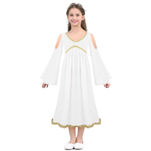  Alvivi Kids Girls Greek Princess Costume Long Bell Sleeves Aphrodite Athena Cosplay Party Fancy Dress up