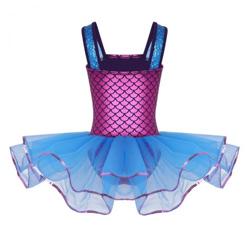  Alvivi Kids Girls Shiny Sparkle Mermaid Scales Leotard Ballet Tutu Dress Princess Dance wear Costumes