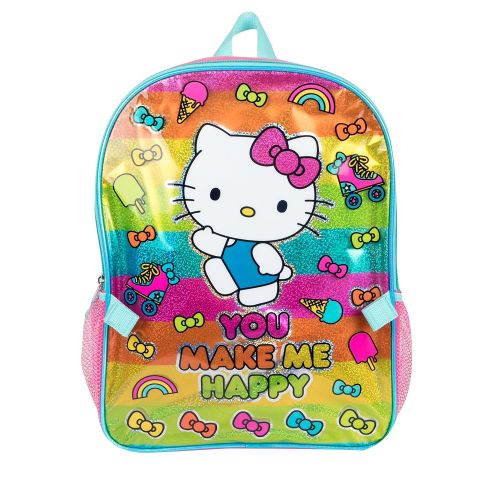  Aly Hello Kitty Rainbow Bow Backpack with Insulated Rainbow Hello! Lunch Kit for Girls