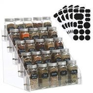 AmHoo Acrylic Spice Rack with 25 Clear Glass Jar Bottles and 80 Chalkboard Labels - 5 Tiers Kitchen Spice Rack Organizer