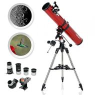 AmScope Reflector EQ Telescope with Equatorial Mount, 114mm Aperture, 900mm Focal Length, Stainless Steel Tripod and Red Dot Finder