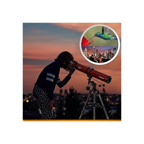  AmScope Reflector EQ Telescope with Equatorial Mount, 114mm Aperture, 900mm Focal Length, Stainless Steel Tripod and Red Dot Finder