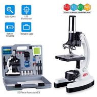 [아마존 핫딜]  [아마존핫딜]AmScope 120X-1200X 52-pcs Kids Beginner Microscope STEM Kit with Metal Body Microscope, Plastic Slides, LED Light and Carrying Box (M30-ABS-KT2-W)