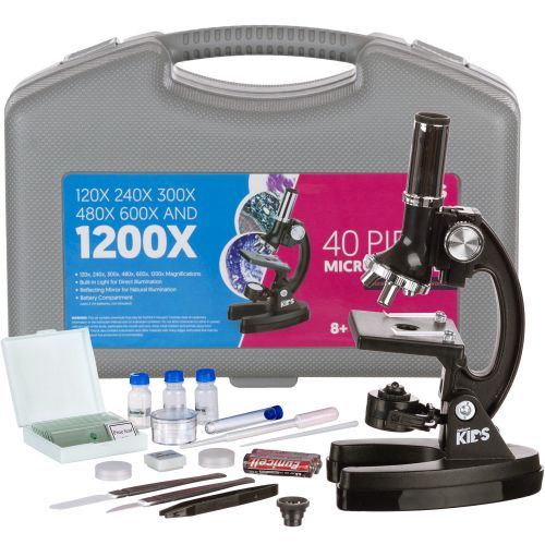  [아마존베스트]AmScope-KIDS 120X-240X-300X-480X-600X-1200X Educational Beginner Biological Microscope Kit with Metal Frame