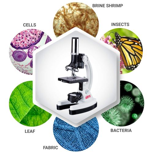  [아마존베스트]AmScope 120X-1200X 52-pcs Kids Beginner Microscope STEM Kit with Metal Body Microscope, Plastic Slides, LED Light and Carrying Box (M30-ABS-KT2-W)