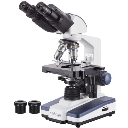  AmScope B120C-E1 Siedentopf Binocular Compound Microscope, 40X-2500X Magnification, LED Illumination, Abbe Condenser, Two-Layer Mechanical Stage, 1.3MP Camera and Software Windows