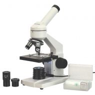 AmScope 40X-1000X Biological Compound Microscope with Prepared and Blank Slides for Student and Kids