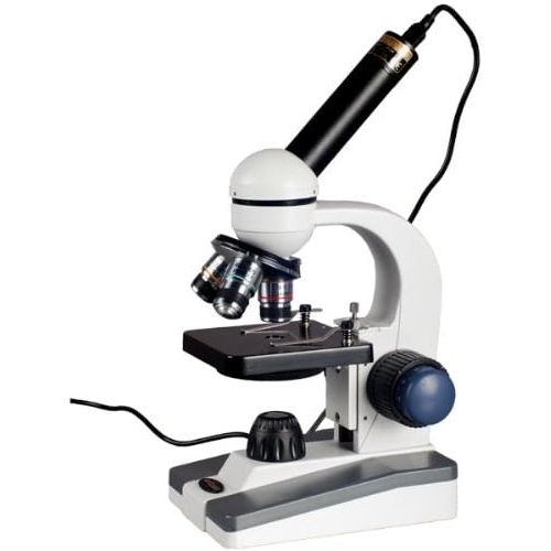  AmScope M150C-E-A 40X-1000X LED Cordless All-Metal Framework Full-Glass Optical Lens Student Compound Microscope with Coarse & Fine Focusing + Digital Camera USB Imager