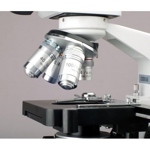  AmScope B120B-WM-BS Siedentopf Binocular Compound Microscope, 40X-2000X Magnification, Brightfield, LED Illumination, Abbe Condenser, Double-Layer Mechanical Stage, Includes Book a