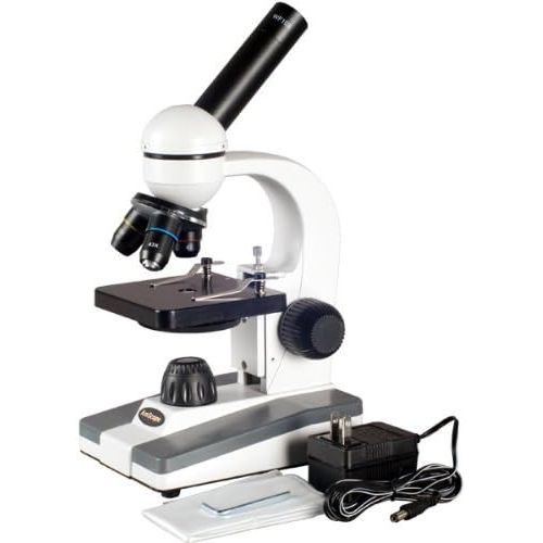  AmScope M148C-E Compound Monocular Microscope, WF10x and WF25x Eyepieces, 40x-1000x Magnification, LED Illumination, Brightfield, Single-Lens Condenser, Plain Stage, 110V or Batter