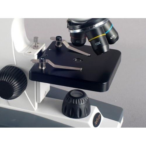  AmScope M148C-E Compound Monocular Microscope, WF10x and WF25x Eyepieces, 40x-1000x Magnification, LED Illumination, Brightfield, Single-Lens Condenser, Plain Stage, 110V or Batter