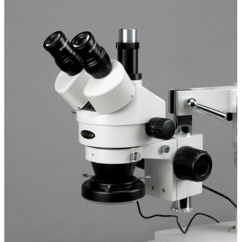  AmScope SM-4TX-144A Trinocular Stereo Microscope, WF10x Eyepieces, 3.5X-45X Magnification, 0.7X-4.5X Objective Power, 0.5X Barlow Lens, 144-Bulb Ring-Style LED Light Source, Double