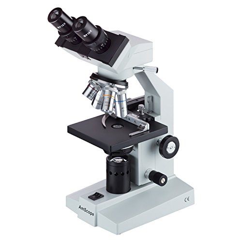  AmScope B100B-MS Compound Binocular Microscope, 40X-2000X Magnification, Brightfield, Tungsten Illumination, Abbe Condenser, Mechanical Stage