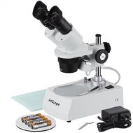 AmScope SE306R-P-LED Forward-Mounted Binocular Stereo Microscope, WF10x Eyepieces, 20X and 40X Magnification, 2X and 4X Objectives, Upper and Lower LED Lighting, Reversible Black/W