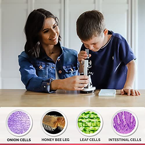  AMSCOPE-Kids M30-ABS-KT1-W 120X-240X-300X-480X-600X-1200X 48pc Metal Arm & Base Educational Kids Biological Microscope Kit
