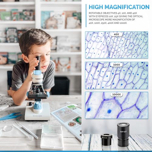  AmScope 40X-1000X Beginners Microscope Kit for Kids & Students w/Complete Science Accessory Kit + World of The Microscope Book