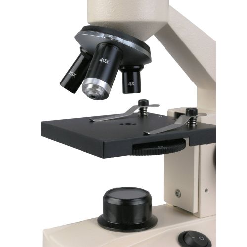  [아마존베스트]AmScope Optical Glass Lens All-Metal LED Compound Microscope, 6 Settings 40x-1000x, Portable AC or Battery Power