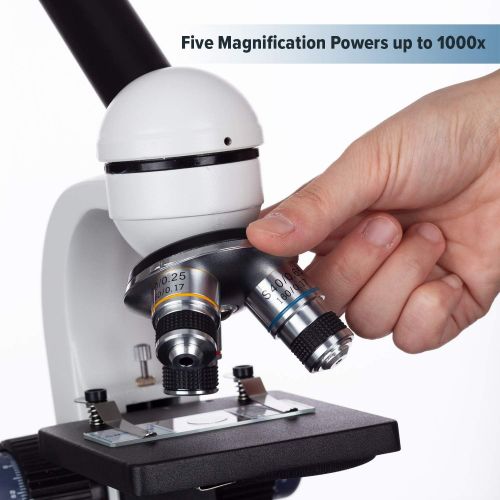  [아마존베스트]AmScope M150C-E-A 40X-1000X LED Cordless All-Metal Framework Full-Glass Optical Lens Student Compound Microscope with Coarse & Fine Focusing + Digital Camera USB Imager