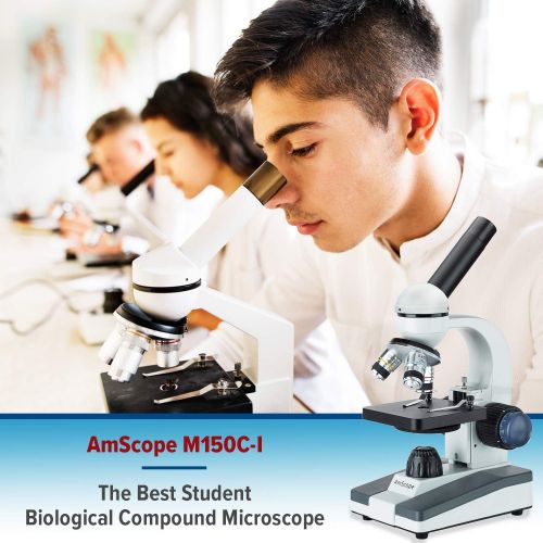  [아마존베스트]AmScope M150C-E-A 40X-1000X LED Cordless All-Metal Framework Full-Glass Optical Lens Student Compound Microscope with Coarse & Fine Focusing + Digital Camera USB Imager