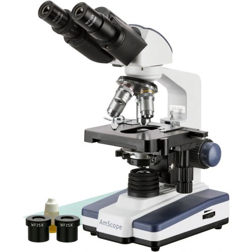  [아마존베스트]AmScope 40X-2500X LED Binocular Compound Microscope with 50pc Blank Slides and 5MP Camera