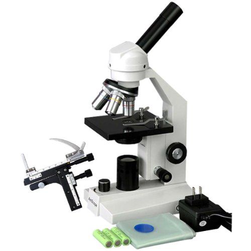  [아마존베스트]AmScope M200B-MS-LED Cordless Compound Monocular Microscope, WF10x and WF20x Eyepieces, 40x-800x Magnification, LED Illumination, Brightfield, Single-Lens Condenser, Coarse and Fin