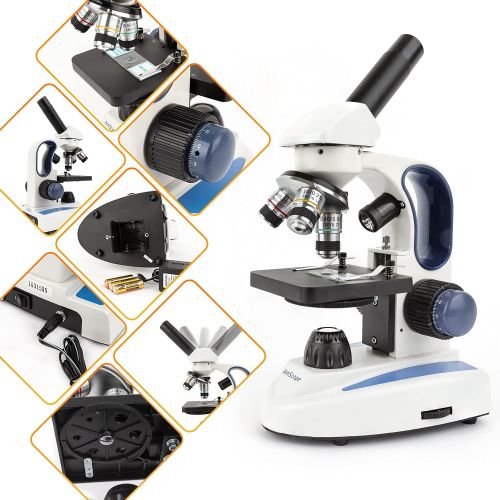  [아마존베스트]AmScope M158C-2L Cordless Compound Monocular Microscope, WF10x and WF25x Eyepieces, 40x-1000x Magnification, Upper and Lower LED Illumination with Rheostat, Brightfield, Single-Len