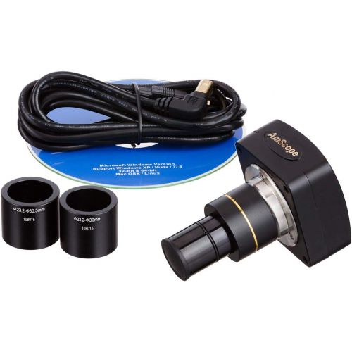  [아마존베스트]AmScope B120C-E1 Siedentopf Binocular Compound Microscope, 40X-2500X Magnification, LED Illumination, Abbe Condenser, Two-Layer Mechanical Stage, 1.3MP Camera and Software Windows