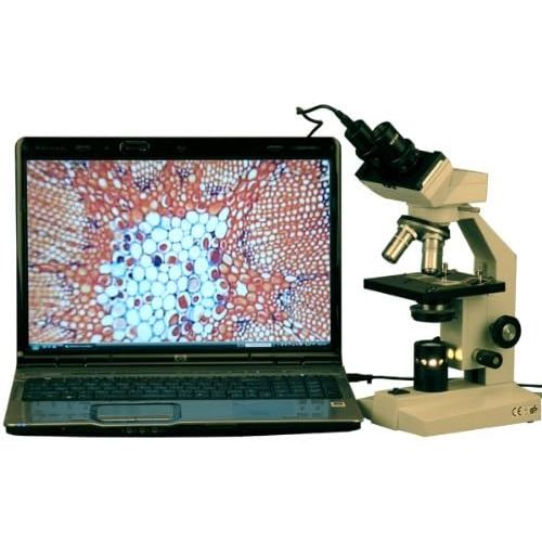  [아마존베스트]AmScope B100-E 1000X Digital Compound Binocular Microscope, 40X-1000X Magnification, Brightfield, Tungsten Illumination, Abbe Condenser, Plain Stage, Includes 0.3MP Camera and Soft