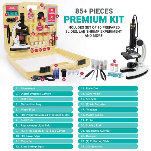  [아마존베스트]IQCREW by AmScope Kids Premium 85+ Piece Microscope, Color Camera and Interactive Kids Software Kit with 48-Piece Prepared Slide Set