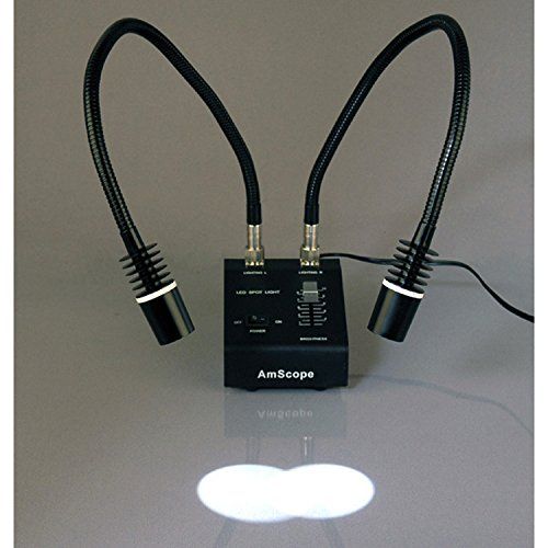  [아마존베스트]AmScope Powerful 6Watt LED Dual Double Gooseneck Cold Light, 2LED Lights with Light Controller Sturdy Metal Frame for Microscope