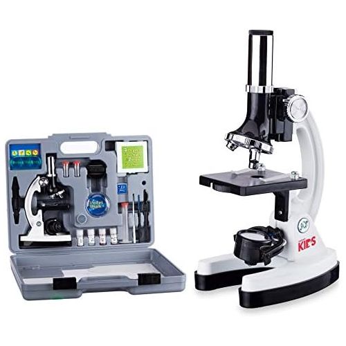  [아마존베스트]AmScope M30ABS KT2W Beginner Microscope Kit LED and Mirror Illumination, 300X, 600X, and more... Magnificent Magnification, Includes 49Piece Accessory Kit and Case, White by AmS