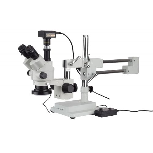  AmScope 3.5X-90X Simul-Focal Stereo Zoom Microscope on Boom Stand with an LED Light and 14MP USB3 Camera