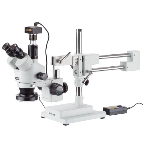  AmScope 3.5X-90X Trinocular Stereo Microscope with 4-Zone 144-LED Ring Light + 3MP Camera