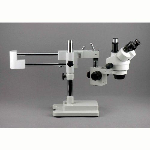  AmScope 3.5X-45X Trinocular Stereo Zoom Microscope with Double Arm Boom Stand + 144-LED Ring-light + 1080p Camera