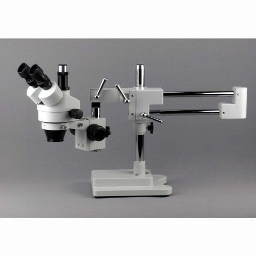  AmScope 3.5X-45X Trinocular Stereo Zoom Microscope with Double Arm Boom Stand + 144-LED Ring-light + 1080p Camera