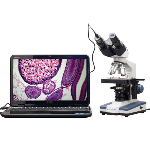  AmScope 40X-2500X LED Biological Binocular Compound Microscope with 3D Double Layer Mechanical Stage +1.3MP USB Digital Camera Imager