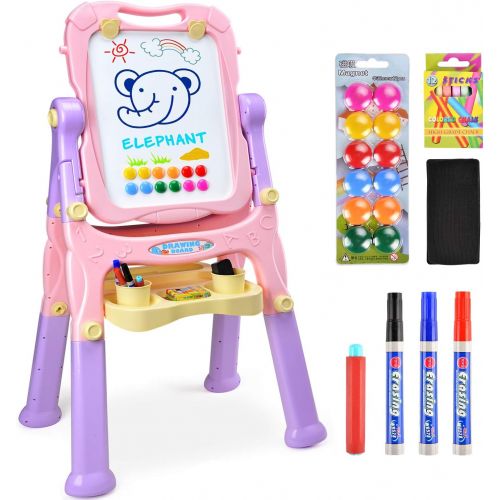  [아마존베스트]Amagoing Easel for Kids, 4 in 1 Standing Toddler Art Easel Double Sided Quick Flip & Height Adjustable Children Drawing Board with Paper Clips