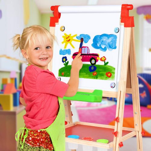  [아마존베스트]Amagoing Easel for Kids, 3 in 1 Wooden Magnetic Chalkboard and Dry Erase Board for Toddler Art Easel Adjustable with Paper Roll