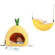 Amakunft 2 Pack of Hamster Bed, Sugar Glider Cage Accessories Hammock, Hamster House Toys for Small Animal Sugar Glider Squirrel Hamster Rat Playing Sleeping (Banana+Pineapple)