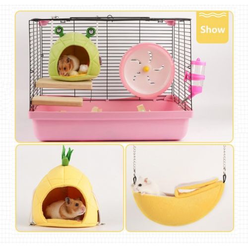  Amakunft 2 Pack of Hamster Bed, Sugar Glider Cage Accessories Hammock, Hamster House Toys for Small Animal Sugar Glider Squirrel Hamster Rat Playing Sleeping (Banana+Pineapple)
