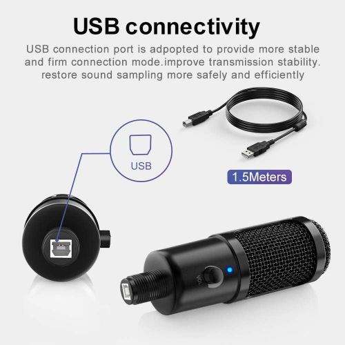  Amalen USB Microphone for Computer - Metal Condenser Recording Microphone for Laptop MAC or Windows Cardioid Studio Recording Vocals, Voice Overs,Streaming Broadcast and YouTube Videos