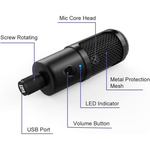  Amalen USB Microphone for Computer - Metal Condenser Recording Microphone for Laptop MAC or Windows Cardioid Studio Recording Vocals, Voice Overs,Streaming Broadcast and YouTube Videos