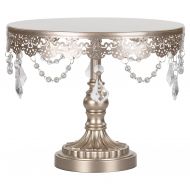 Amalfi Decor 10 Inch Crystal-Draped Round Metal Cake Stand (Lavender Purple) | Stainless Steel Frame
