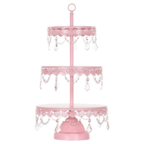  Amalfi Decor 3-Tier Crystal-Draped Dessert Cupcake Stand (Gold) | Stainless Steel Frame