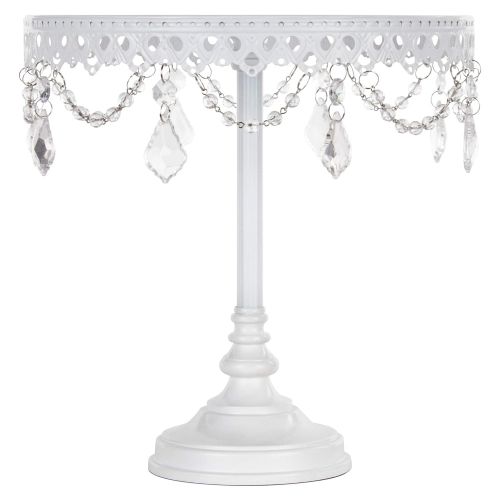  Amalfi Decor Metal Cake Dessert Stand with Glass Surface Plates, Crystal Beads and Dangles, 10 Diameter Plate (White)