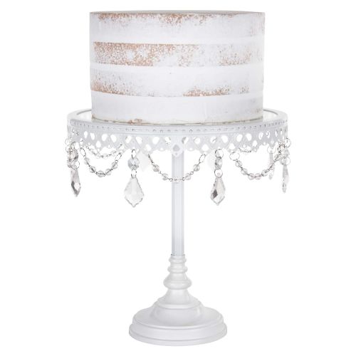  Amalfi Decor Metal Cake Dessert Stand with Glass Surface Plates, Crystal Beads and Dangles, 10 Diameter Plate (White)