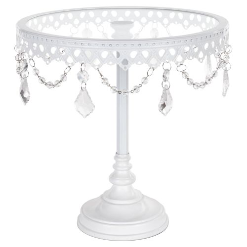  Amalfi Decor Metal Cake Dessert Stand with Glass Surface Plates, Crystal Beads and Dangles, 10 Diameter Plate (White)