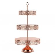 Amalfi Decor Rose Gold Plated 3 Tier Cupcake Stand Pedestal Shiny Gloss Metallic Round Metal Dessert Wedding Party Display Tower with Reversible Plates